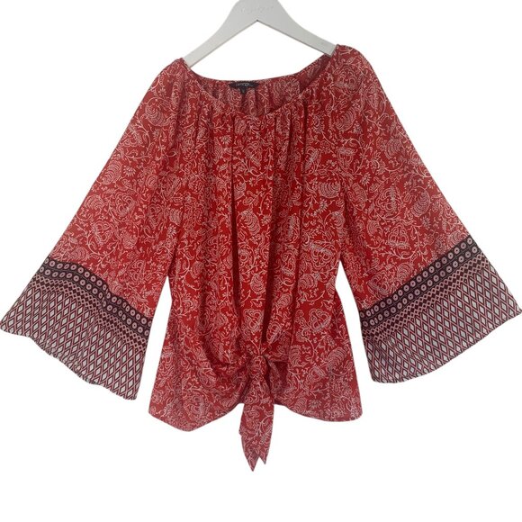 boho bell sleeve 3/4 length printed blouse top size xl George - Picture 1 of 15